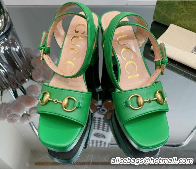 Best Price Gucci Leather High Heel Platform Sandals 12cm with Ankle Strap Green 404027