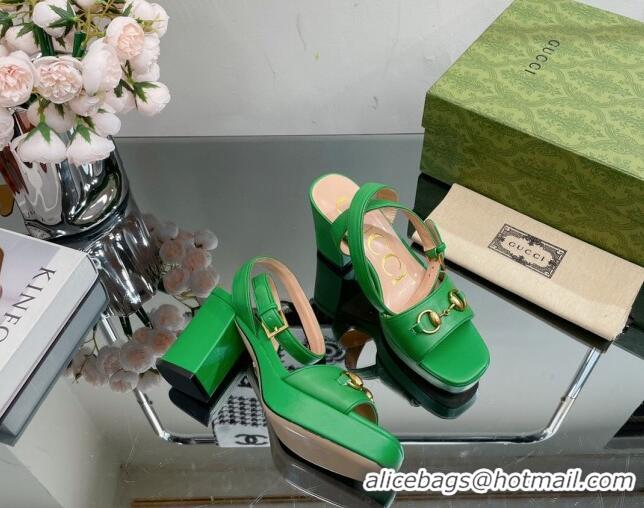 Best Price Gucci Leather High Heel Platform Sandals 12cm with Ankle Strap Green 404027