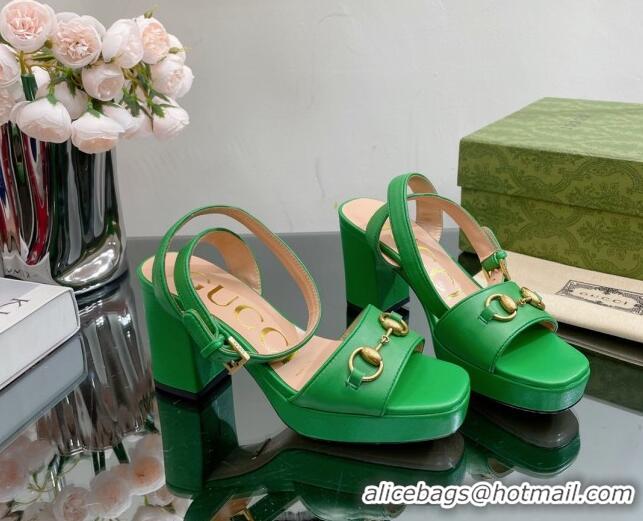 Best Price Gucci Leather High Heel Platform Sandals 12cm with Ankle Strap Green 404027