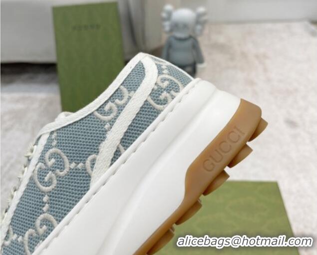 Perfect Gucci GG Embroidered Low-top Platform Sneakers 5cm Light Blue 406034