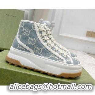 Low Price Gucci GG Embroidered High-top Platform Sneakers 5cm Light Blue 406038