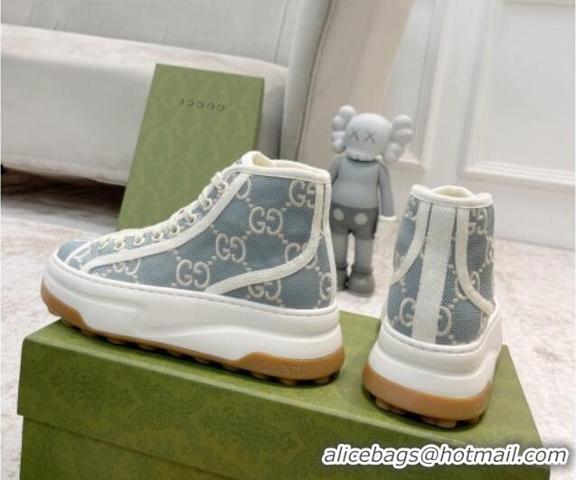 Low Price Gucci GG Embroidered High-top Platform Sneakers 5cm Light Blue 406038