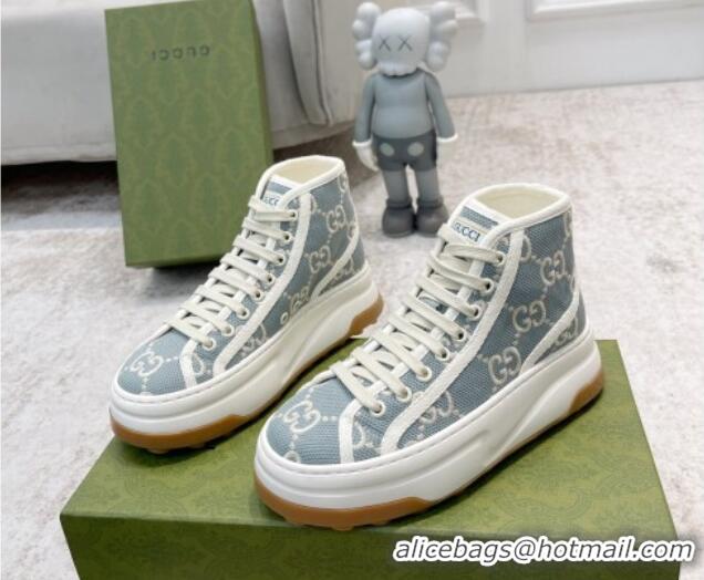 Low Price Gucci GG Embroidered High-top Platform Sneakers 5cm Light Blue 406038