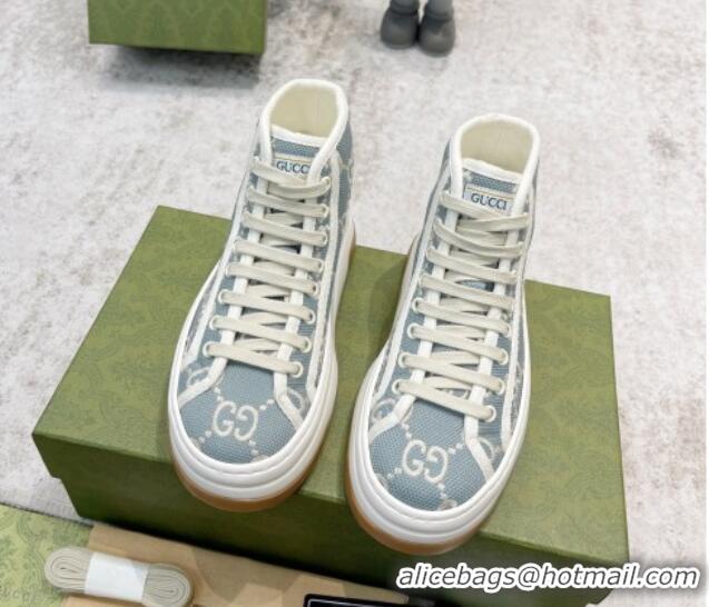 Low Price Gucci GG Embroidered High-top Platform Sneakers 5cm Light Blue 406038