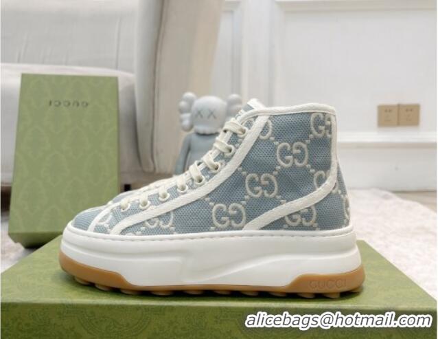 Low Price Gucci GG Embroidered High-top Platform Sneakers 5cm Light Blue 406038