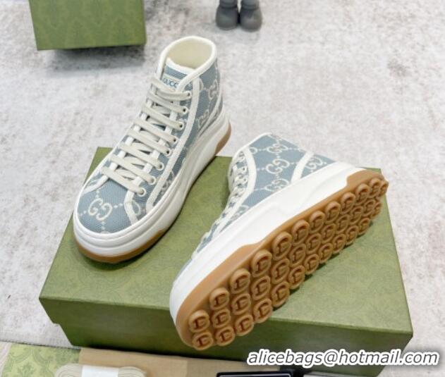 Low Price Gucci GG Embroidered High-top Platform Sneakers 5cm Light Blue 406038