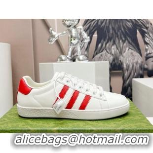 Good Looking Gucci x Adidas Gazelle Silky Calfskin Sneakers White/Red 406041