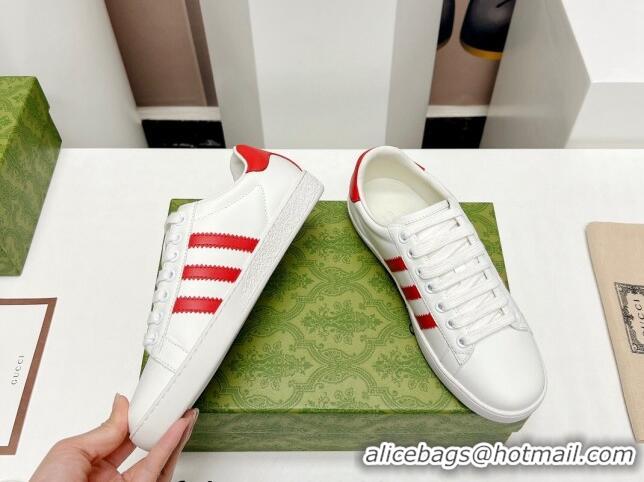 Good Looking Gucci x Adidas Gazelle Silky Calfskin Sneakers White/Red 406041