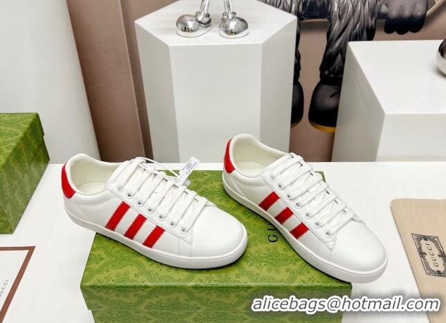 Good Looking Gucci x Adidas Gazelle Silky Calfskin Sneakers White/Red 406041