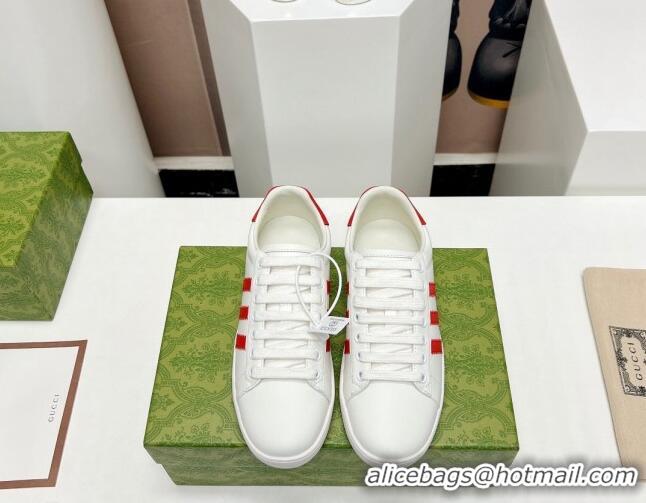 Good Looking Gucci x Adidas Gazelle Silky Calfskin Sneakers White/Red 406041