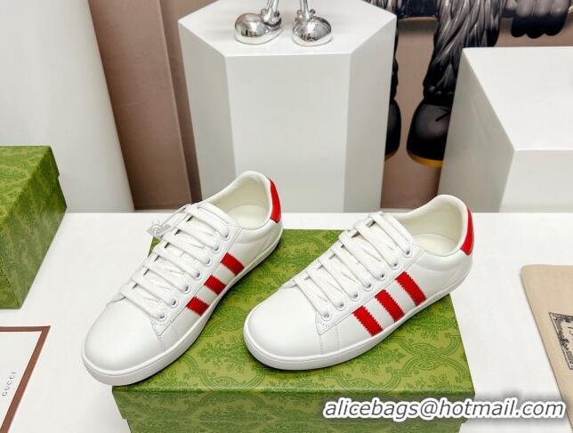 Good Looking Gucci x Adidas Gazelle Silky Calfskin Sneakers White/Red 406041