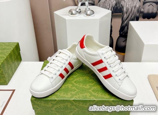 Good Looking Gucci x Adidas Gazelle Silky Calfskin Sneakers White/Red 406041