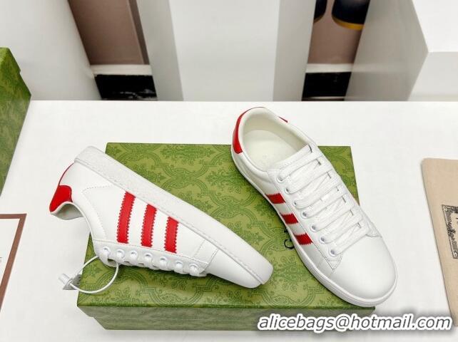 Good Looking Gucci x Adidas Gazelle Silky Calfskin Sneakers White/Red 406041