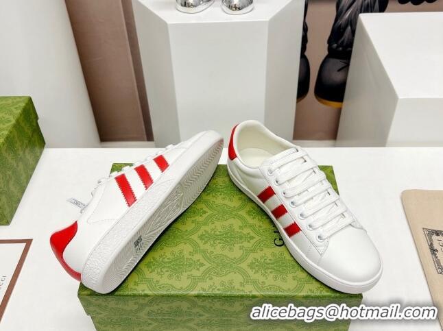 Good Looking Gucci x Adidas Gazelle Silky Calfskin Sneakers White/Red 406041