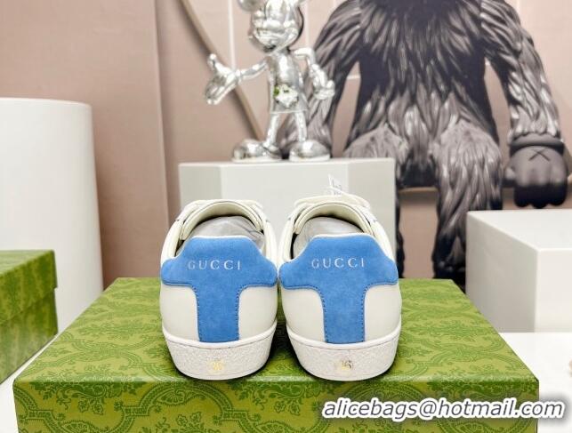 Discount Gucci x Adidas Gazelle Silky Calfskin Sneakers White/Gold/Blue 406042