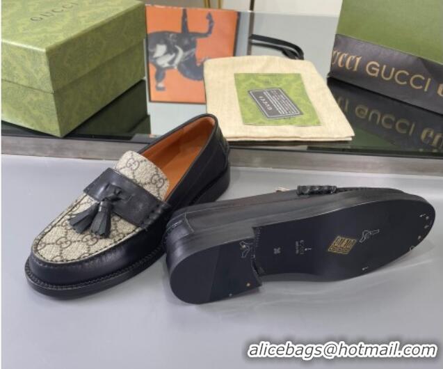 Good Taste Gucci GG Canvas and Calf Leather Loafers with Tassel Black 406044