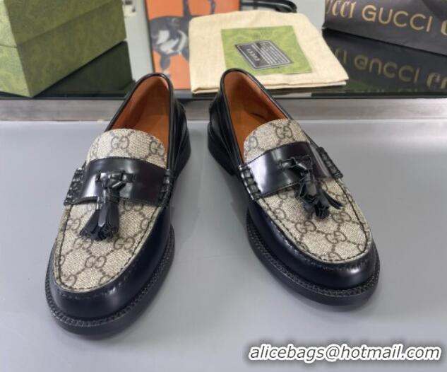 Purchase Gucci GG Canvas and Shiny Leather Loafers with Tassel Black 406045