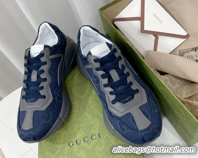 Popular Style Gucci Men's Rhyton Sneakers Blue Maxi GG Canvas 406050