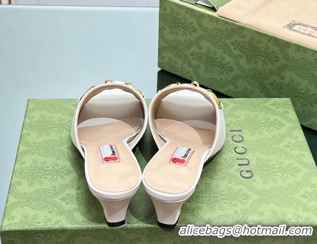 New Design Gucci Leather Heel Slide Sandals 5.5cm with Horsebit White 407090