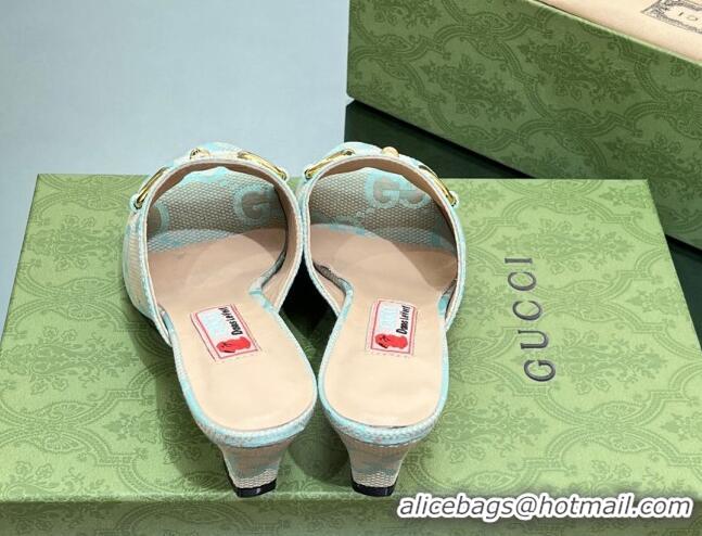 New Style Gucci Maxi-GG Canvas Heel Slide Sandals 5.5cm with Horsebit Green 407092