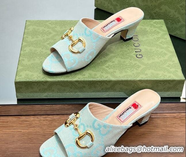 New Style Gucci Maxi-GG Canvas Heel Slide Sandals 5.5cm with Horsebit Green 407092