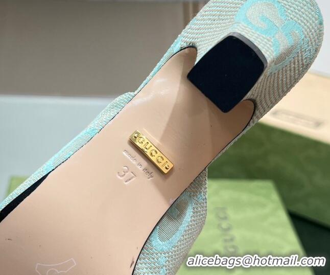 New Style Gucci Maxi-GG Canvas Heel Slide Sandals 5.5cm with Horsebit Green 407092