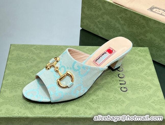 New Style Gucci Maxi-GG Canvas Heel Slide Sandals 5.5cm with Horsebit Green 407092