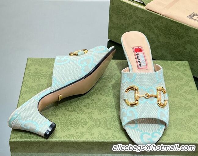 New Style Gucci Maxi-GG Canvas Heel Slide Sandals 5.5cm with Horsebit Green 407092