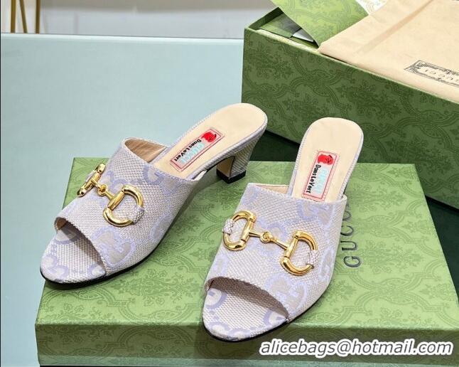 Good Product Gucci Maxi-GG Canvas Heel Slide Sandals 5.5cm with Horsebit Purple 407093