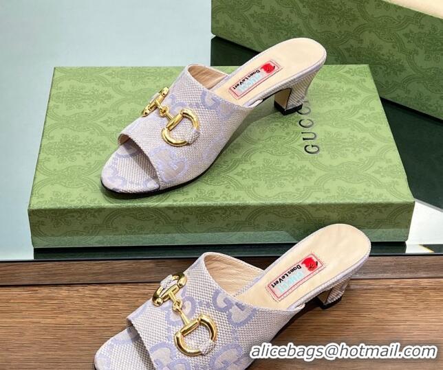 Good Product Gucci Maxi-GG Canvas Heel Slide Sandals 5.5cm with Horsebit Purple 407093