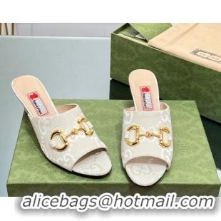 Best Luxury Gucci Maxi-GG Canvas Heel Slide Sandals 5.5cm with Horsebit White 407094