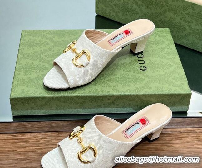 Best Luxury Gucci Maxi-GG Canvas Heel Slide Sandals 5.5cm with Horsebit White 407094