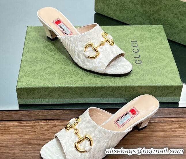 Best Luxury Gucci Maxi-GG Canvas Heel Slide Sandals 5.5cm with Horsebit White 407094