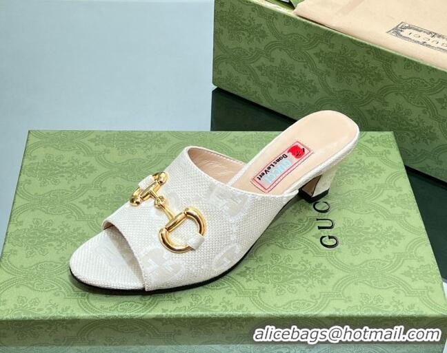 Best Luxury Gucci Maxi-GG Canvas Heel Slide Sandals 5.5cm with Horsebit White 407094