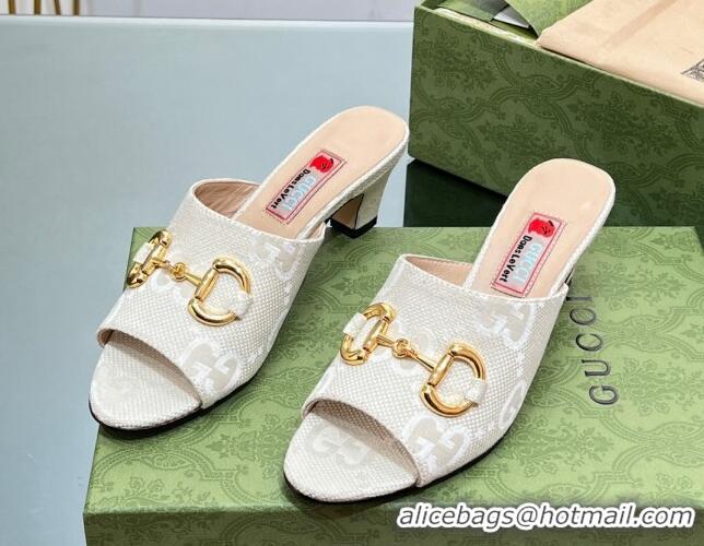 Best Luxury Gucci Maxi-GG Canvas Heel Slide Sandals 5.5cm with Horsebit White 407094