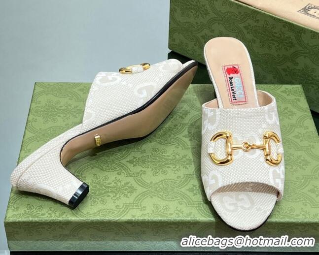 Best Luxury Gucci Maxi-GG Canvas Heel Slide Sandals 5.5cm with Horsebit White 407094