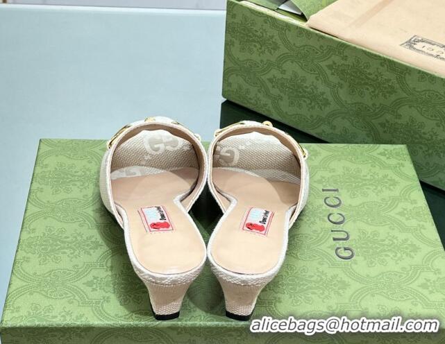 Best Luxury Gucci Maxi-GG Canvas Heel Slide Sandals 5.5cm with Horsebit White 407094