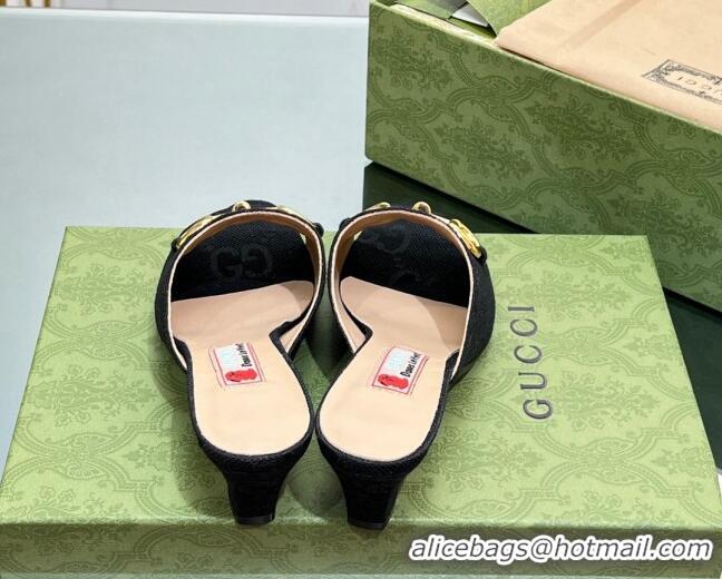 Luxury Gucci Maxi-GG Canvas Heel Slide Sandals 5.5cm with Horsebit Black 407095