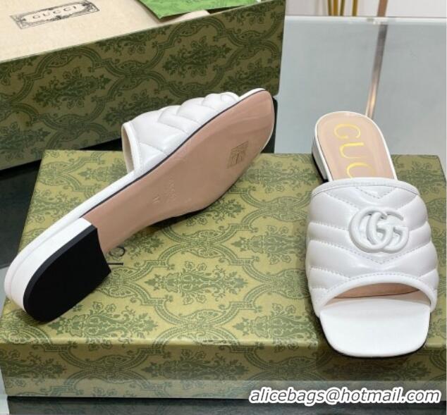 Shop Duplicate Gucci Leather Flat Slide Sandals with Double G All White/Beige 407096