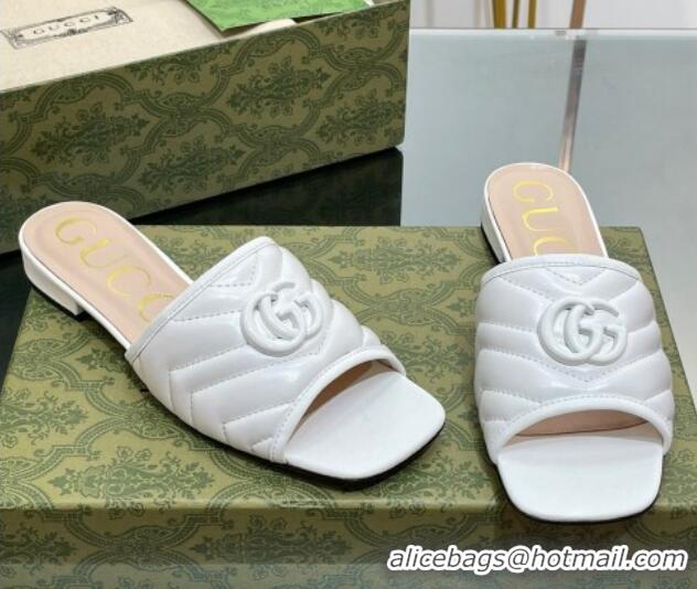 Shop Duplicate Gucci Leather Flat Slide Sandals with Double G All White/Beige 407096