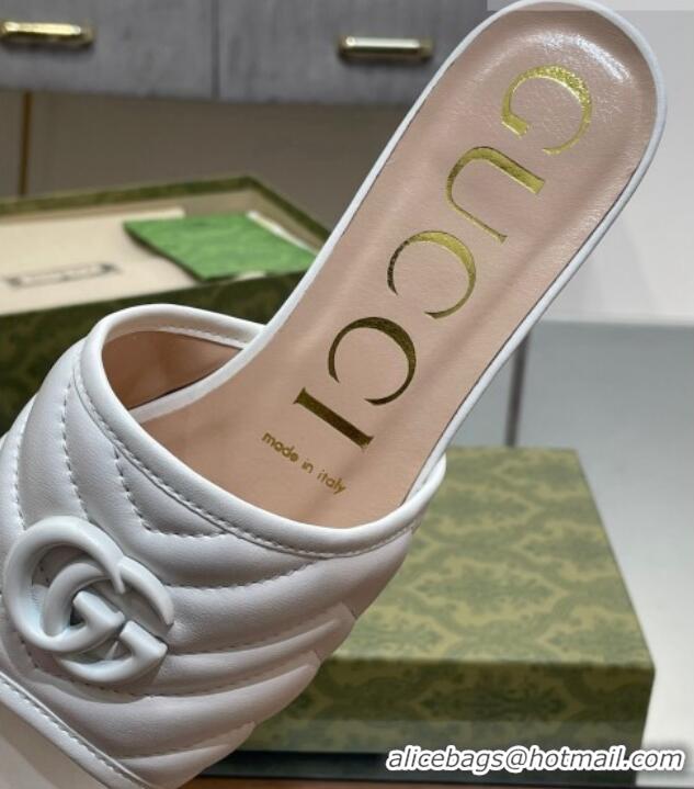 Shop Duplicate Gucci Leather Flat Slide Sandals with Double G All White/Beige 407096