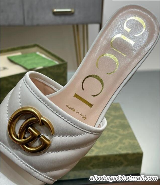 Popular Style Gucci Leather Heel Slide Sandals 5.5cm with Double G White/Gold 407097