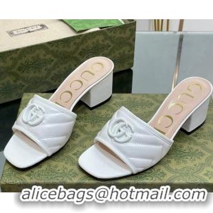 Charming Gucci Leather Heel Slide Sandals 5.5cm with Double G All White/Beige 407098