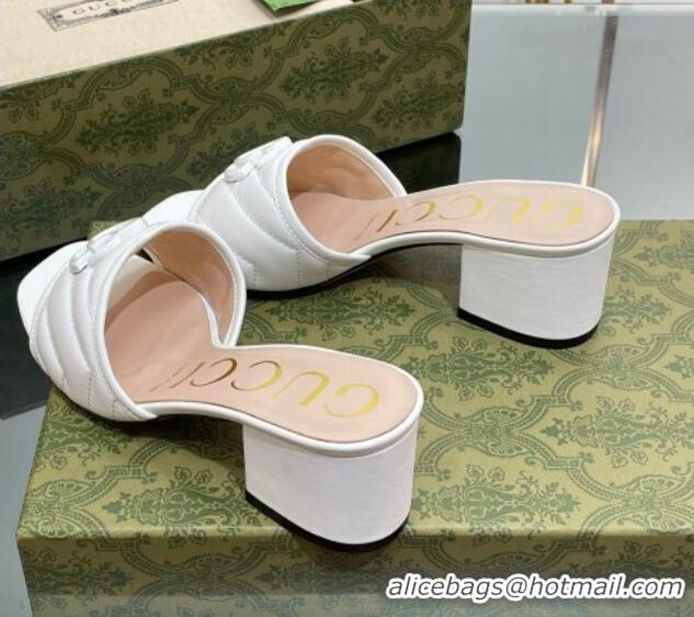 Charming Gucci Leather Heel Slide Sandals 5.5cm with Double G All White/Beige 407098