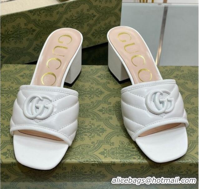 Charming Gucci Leather Heel Slide Sandals 5.5cm with Double G All White/Beige 407098