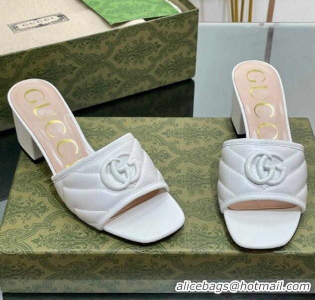 Charming Gucci Leather Heel Slide Sandals 5.5cm with Double G All White/Beige 407098