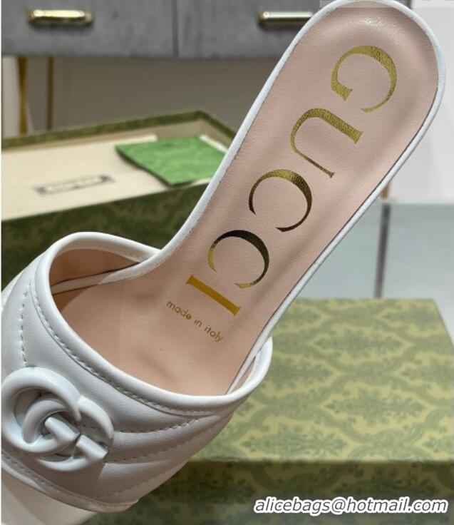 Charming Gucci Leather Heel Slide Sandals 5.5cm with Double G All White/Beige 407098