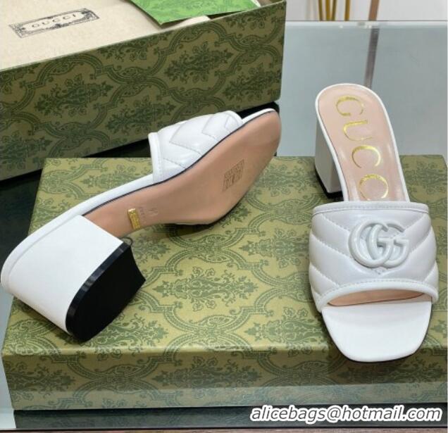 Charming Gucci Leather Heel Slide Sandals 5.5cm with Double G All White/Beige 407098