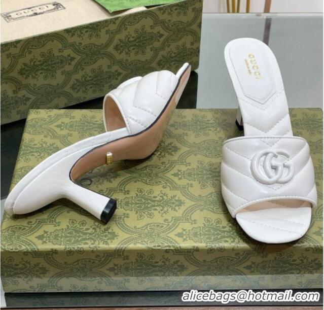 Top Design Gucci Leather Heel Slide Sandals 7.5cm with Double G All White 407099