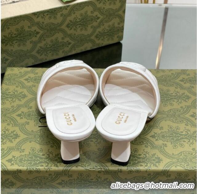 Top Design Gucci Leather Heel Slide Sandals 7.5cm with Double G All White 407099